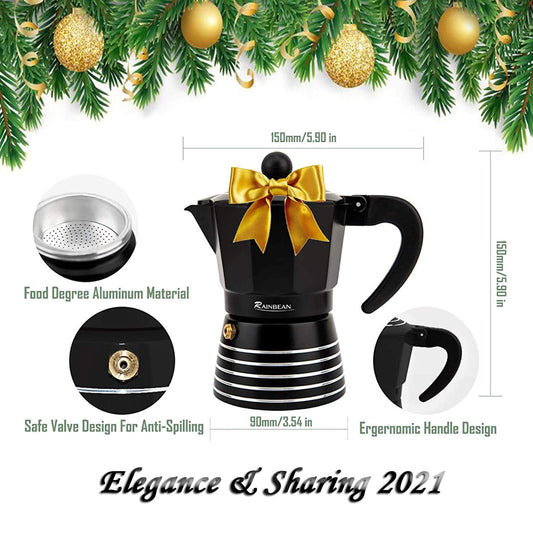 3-cup Aluminum espresso maker, durable, easy to use and clean